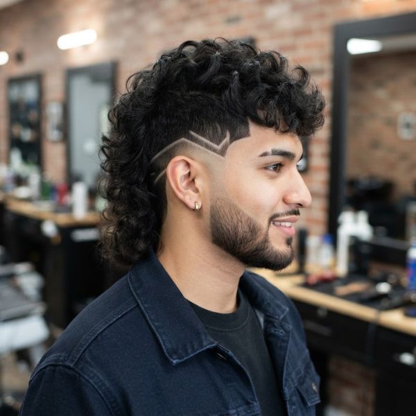 Low Burst Fade Mullet with Temple Design