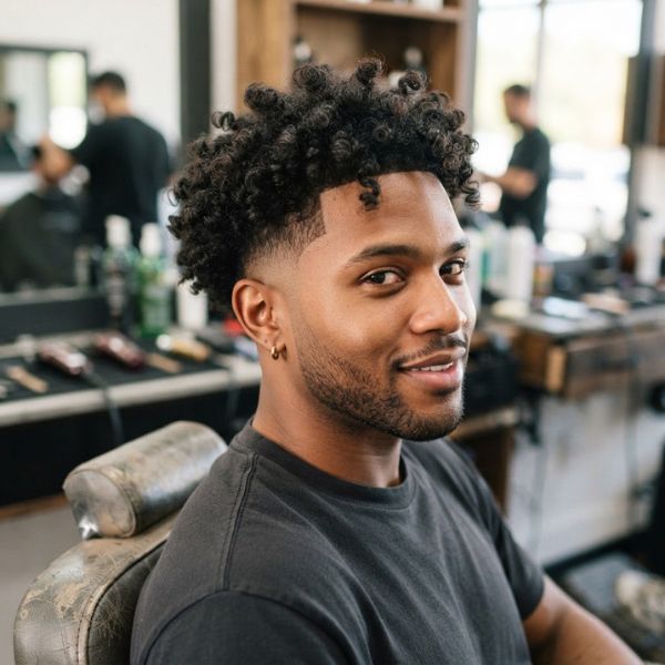 Mid Drop Fade With Curly Top
